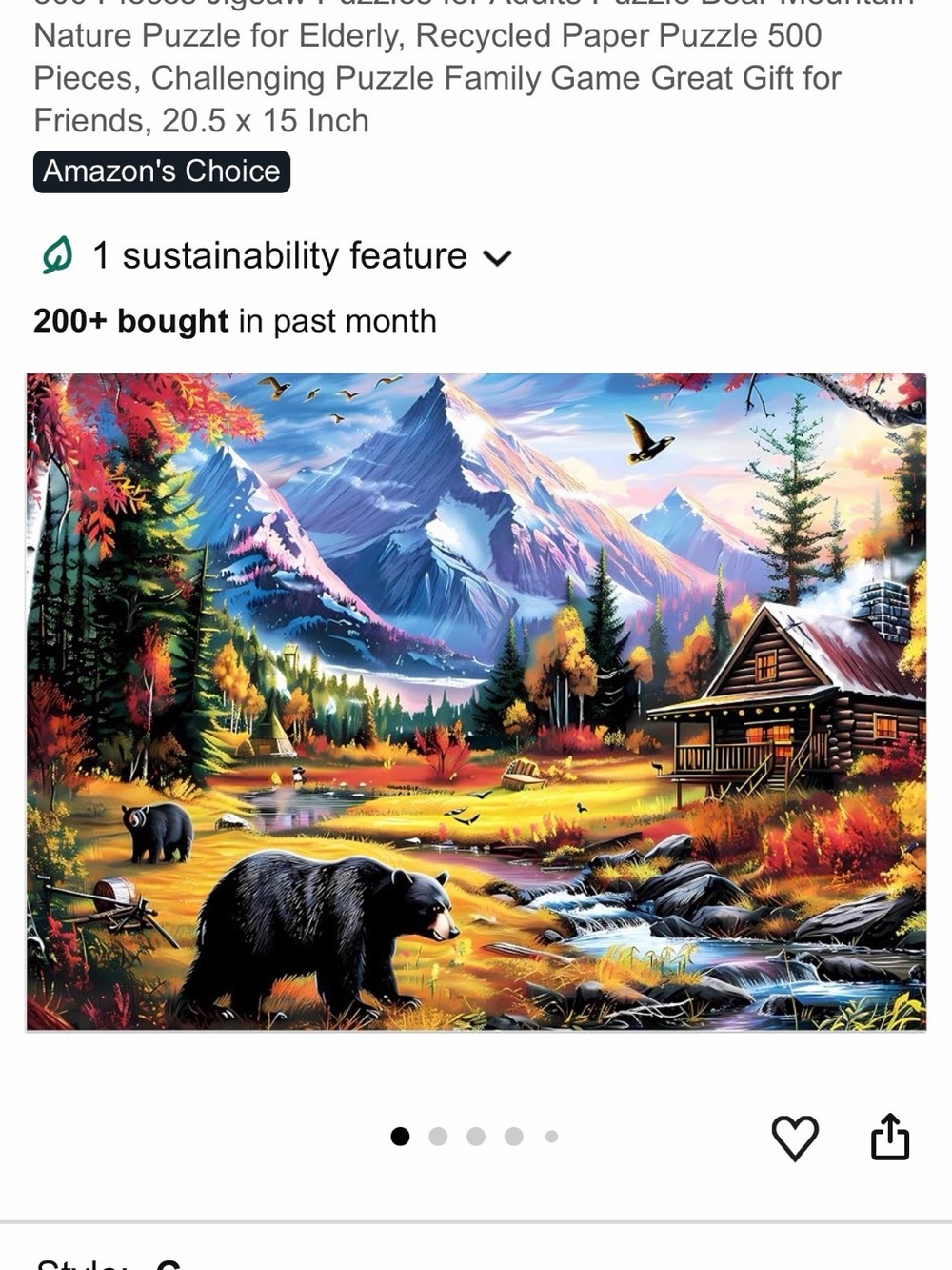 Jeacirio 500 Piece Puzzle Bear Mountain Scene